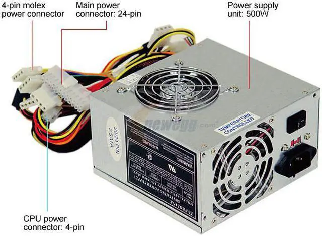 Alt view image 10 of 11 - APEVIA X-ALIEN MX-ALIEN-BK/500 Black Steel ATX Full Tower Computer Case ATX 500W Dual Fan W/ Automatic Fan Speed Control. Power Supply