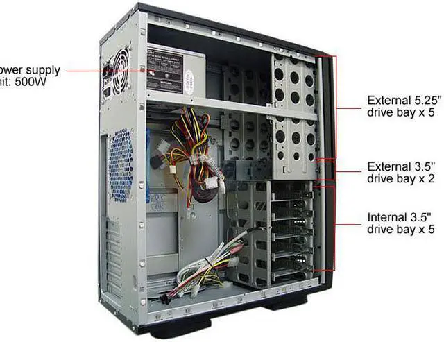 Alt view image 9 of 11 - APEVIA X-ALIEN MX-ALIEN-BK/500 Black Steel ATX Full Tower Computer Case ATX 500W Dual Fan W/ Automatic Fan Speed Control. Power Supply