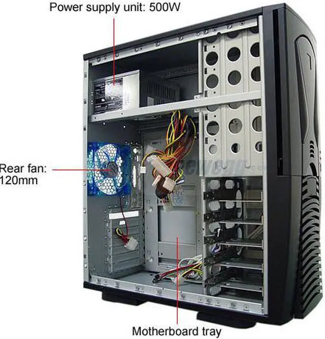 Alt view image 8 of 11 - APEVIA X-ALIEN MX-ALIEN-BK/500 Black Steel ATX Full Tower Computer Case ATX 500W Dual Fan W/ Automatic Fan Speed Control. Power Supply