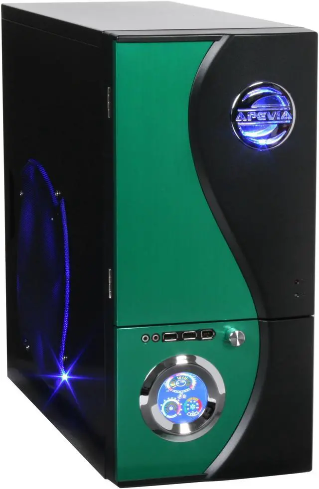 Alt view image 2 of 13 - APEVIA X-TELSTAR-JR S-Type X-TSJST-GN Green / Black Steel ATX Mid Tower Computer Case