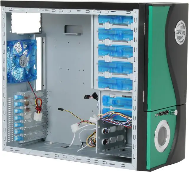 Alt view image 10 of 13 - APEVIA X-TELSTAR-JR S-Type X-TSJST-GN Green / Black Steel ATX Mid Tower Computer Case