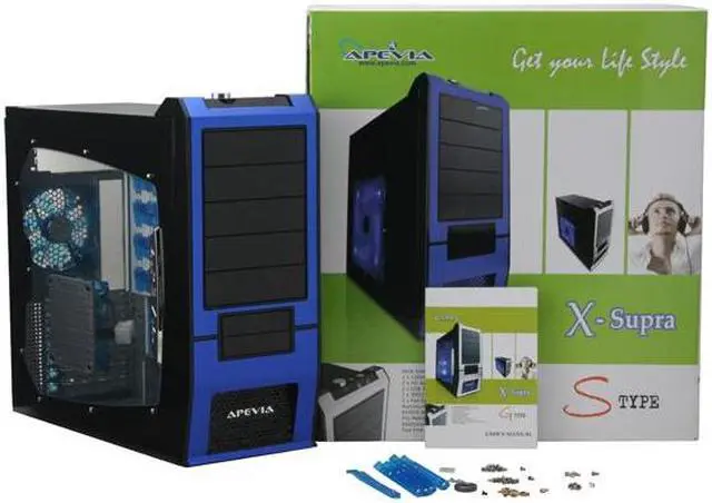 Alt view image 13 of 13 - APEVIA X-SUPRA G-Type X-SUPRAG-BL Black / Blue SECC Steel ATX Mid Tower Computer Case