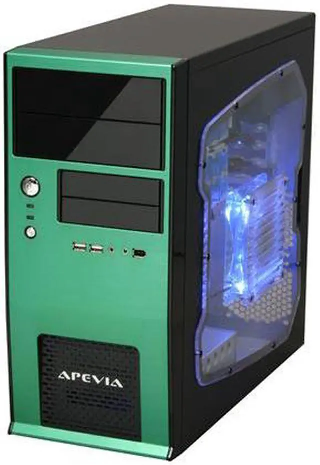 Main image of APEVIA X-QBOII X-QBOII-GN/500 Black / Green SECC / Aluminum / ABS Micro ATX Mini Tower Computer Case 500W Power Supply