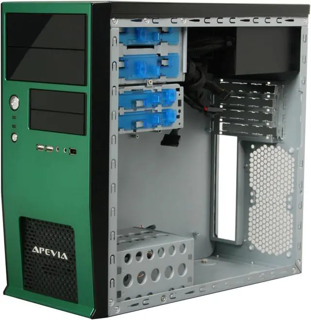 Alt view image 7 of 9 - APEVIA X-QBOII X-QBOII-GN/500 Black / Green SECC / Aluminum / ABS Micro ATX Mini Tower Computer Case 500W Power Supply