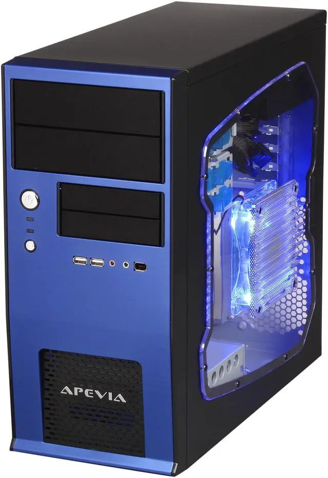 Alt view image 3 of 9 - APEVIA X-QBOII X-QBOII-BL/500 Black / Blue SECC Steel Micro ATX Mini Tower Computer Case 500W Power Supply