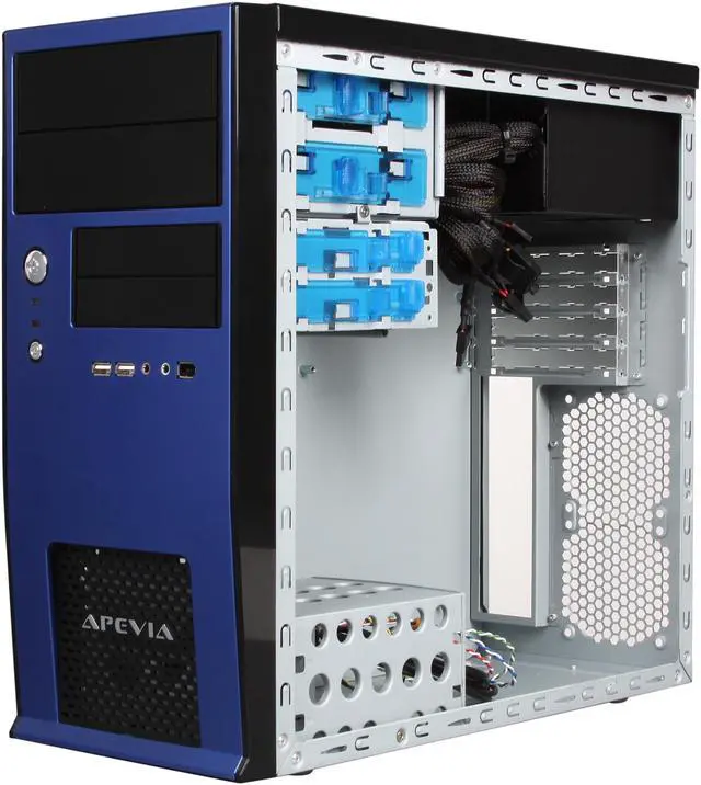 Alt view image 7 of 9 - APEVIA X-QBOII X-QBOII-BL/500 Black / Blue SECC Steel Micro ATX Mini Tower Computer Case 500W Power Supply