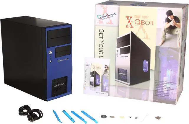 Alt view image 9 of 9 - APEVIA X-QBOII X-QBOII-BL/500 Black / Blue SECC Steel Micro ATX Mini Tower Computer Case 500W Power Supply