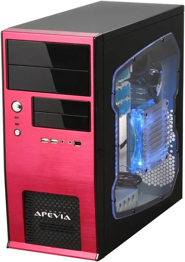 Main image of APEVIA X-QBOII X-QBOII-RD/500 Black / Red SECC / Aluminum / ABS Micro ATX Mini Tower Computer Case 500W Power Supply