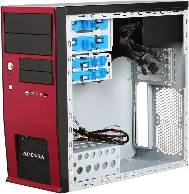 Alt view image 7 of 9 - APEVIA X-QBOII X-QBOII-RD/500 Black / Red SECC / Aluminum / ABS Micro ATX Mini Tower Computer Case 500W Power Supply