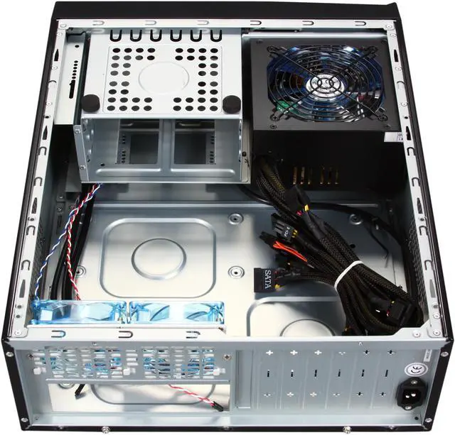 Alt view image 5 of 8 - APEVIA Black / Blue SECC Steel / Aluminum X-MASTER-BL/500 ATX Media Center / HTPC Case