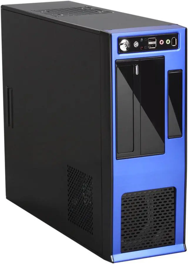 Alt view image 7 of 8 - APEVIA Black / Blue SECC Steel / Aluminum X-MASTER-BL/500 ATX Media Center / HTPC Case