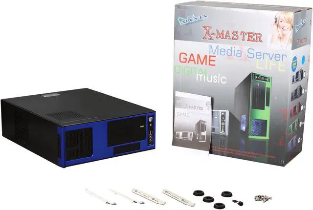 Alt view image 8 of 8 - APEVIA Black / Blue SECC Steel / Aluminum X-MASTER-BL/500 ATX Media Center / HTPC Case