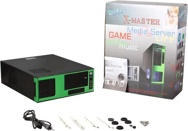 Alt view image 8 of 8 - APEVIA Black / Green SECC Steel / Aluminum X-MASTER-GN/500 ATX Media Center / HTPC Case