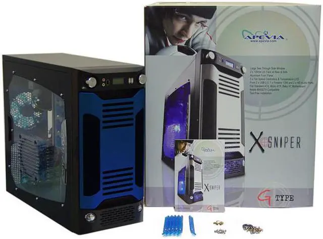 Alt view image 12 of 12 - APEVIA X-SNIPER G-Type X-SNIPERG-BL Black / Blue SECC Steel ATX Mid Tower Computer Case