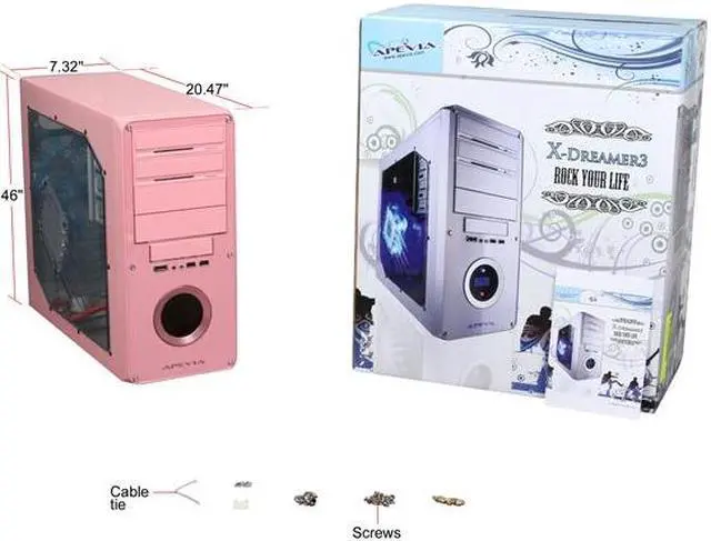 Alt view image 9 of 9 - APEVIA X-DREAMER3-PK Pink Metal ATX Mid Tower Computer Case
