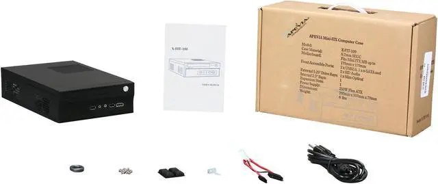 Alt view image 8 of 8 - APEVIA X-FIT-100 Black Steel Mini-ITX Tower Computer Case 250W Power Supply