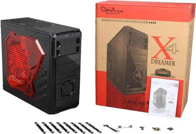 Alt view image 10 of 10 - APEVIA X-DREAMER4 Series X-DREAMER4-RD Black / Red Steel ATX Mid Tower Computer Case