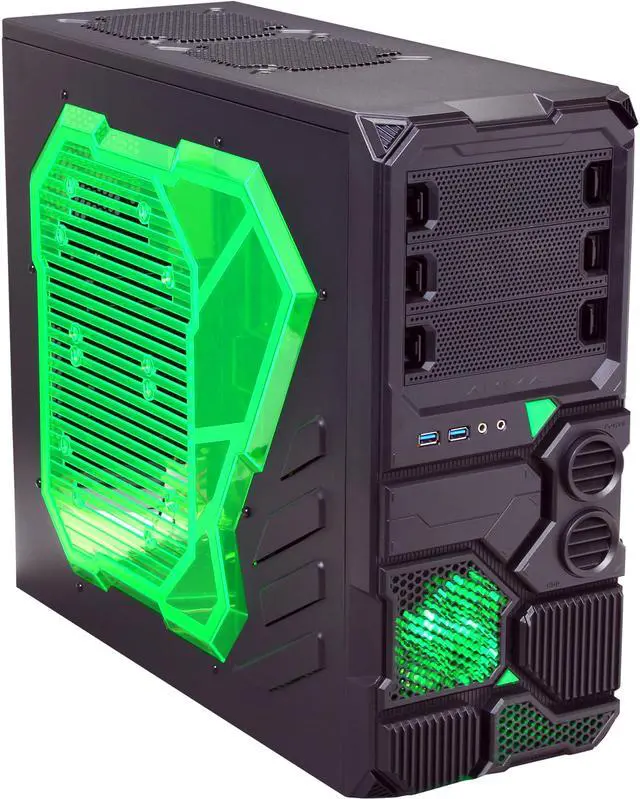 Alt view image 2 of 10 - APEVIA X-Sniper X-SNIPER2-GN Black Steel ATX Mid Tower Computer Case w/ Side Window-Green
