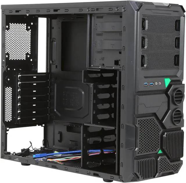Alt view image 8 of 10 - APEVIA X-Sniper X-SNIPER2-GN Black Steel ATX Mid Tower Computer Case w/ Side Window-Green