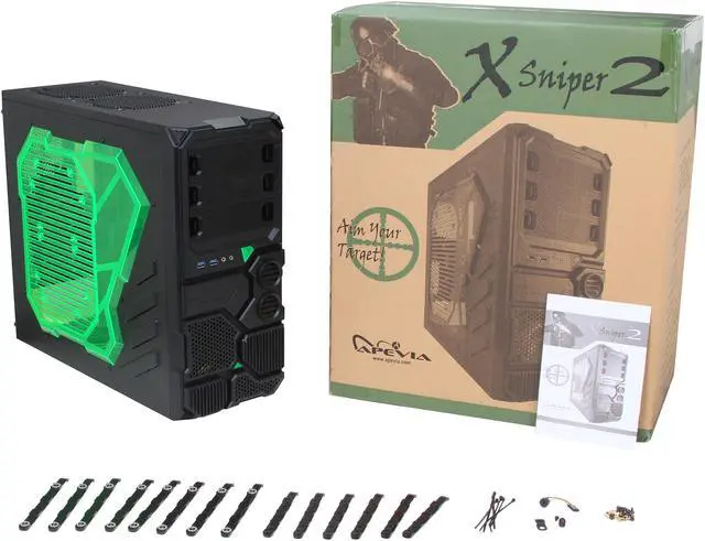 Alt view image 10 of 10 - APEVIA X-Sniper X-SNIPER2-GN Black Steel ATX Mid Tower Computer Case w/ Side Window-Green