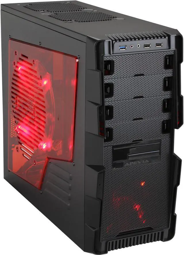 Alt view image 2 of 10 - APEVIA X-Hermes X-HERMES-RD Black / Red Steel ATX Mid Tower Computer Case w/ Side Window-Red