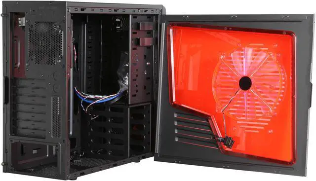 Alt view image 6 of 10 - APEVIA X-Hermes X-HERMES-RD Black / Red Steel ATX Mid Tower Computer Case w/ Side Window-Red