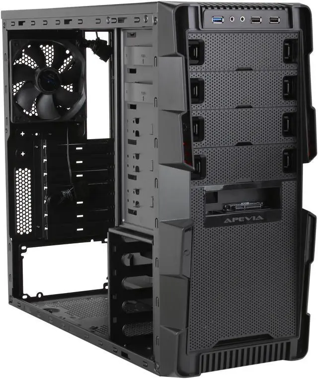 Alt view image 8 of 10 - APEVIA X-Hermes X-HERMES-RD Black / Red Steel ATX Mid Tower Computer Case w/ Side Window-Red