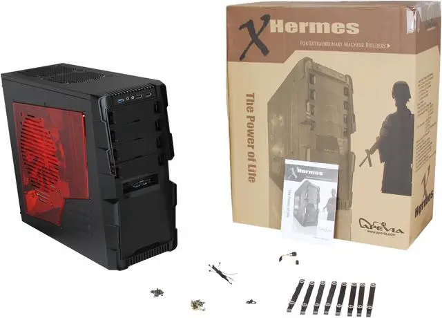 Alt view image 10 of 10 - APEVIA X-Hermes X-HERMES-RD Black / Red Steel ATX Mid Tower Computer Case w/ Side Window-Red