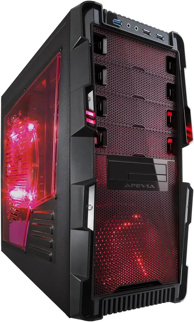 Main image of APEVIA X-Hermes X-HERMES-RD Black / Red Steel ATX Mid Tower Computer Case w/ Side Window-Red