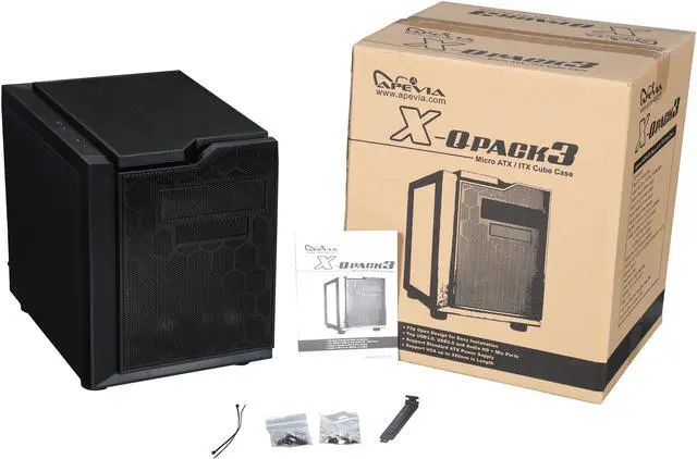 Alt view image 10 of 10 - APEVIA X-QPACK3-NW-BK Black SECC Micro ATX Cube Case Computer Case