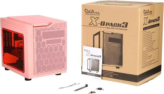 Alt view image 8 of 8 - APEVIA X-QPACK3-PK Pink SECC Micro ATX Cube Case Computer Case