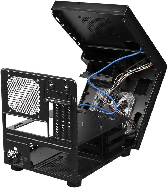 Alt view image 9 of 10 - APEVIA X-QPACK3-CL Black Case w/ White LED Fan SECC Black Metal Micro ATX Cube Case Computer Case