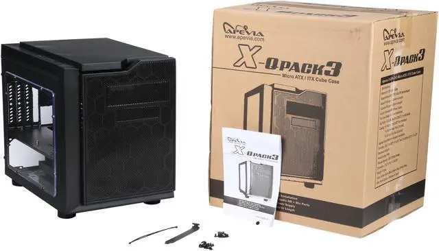 Alt view image 11 of 10 - APEVIA X-QPACK3-CL Black Case w/ White LED Fan SECC Black Metal Micro ATX Cube Case Computer Case