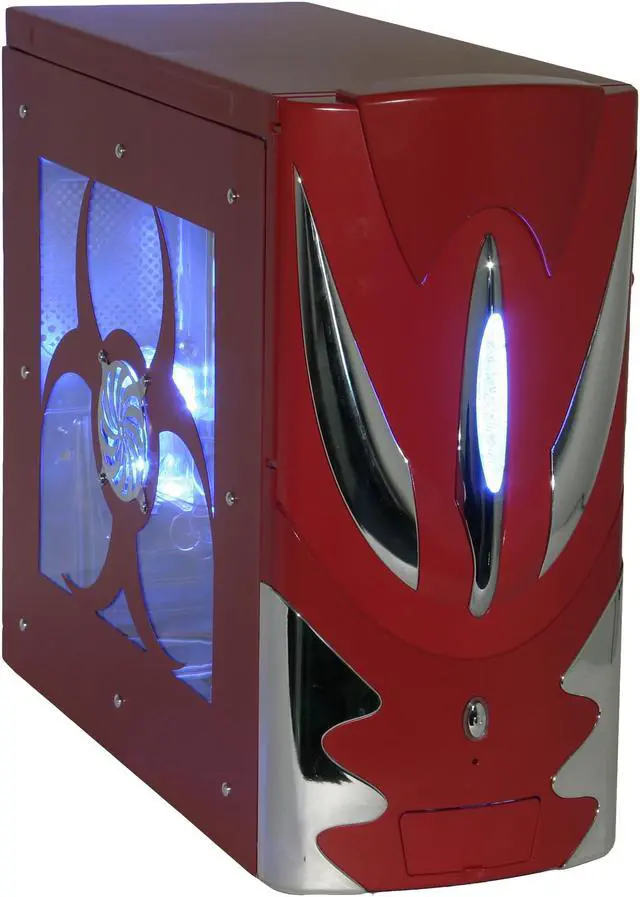 Main image of POWMAX Bio II CP601-4 Red All Metal Construction (SGCC) ATX Mid Tower Computer Case 450W Single Fan Power Supply