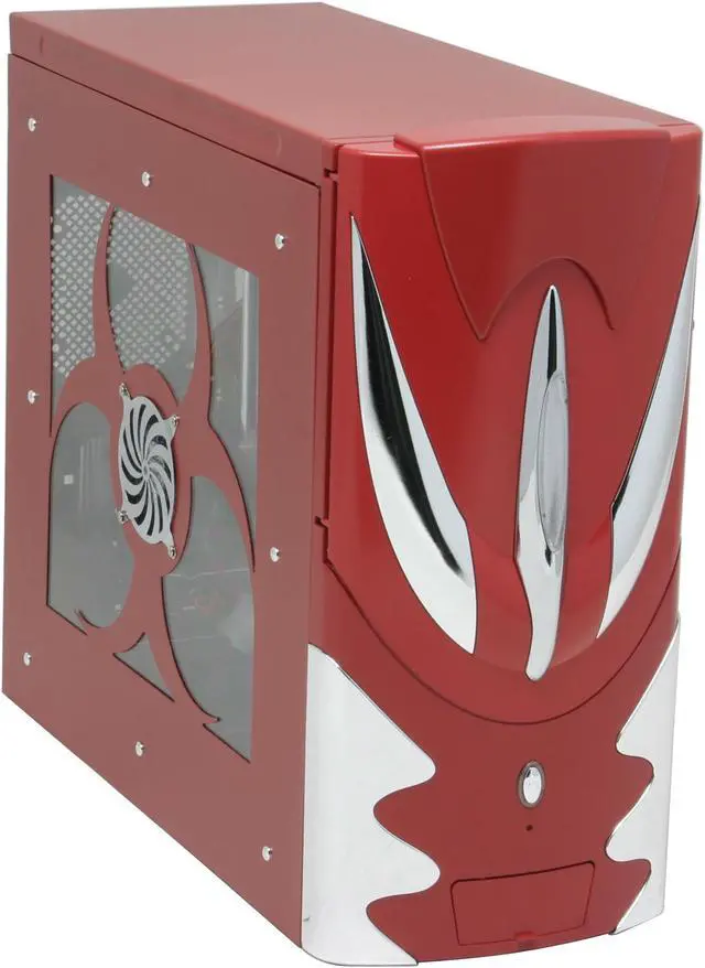 Alt view image 2 of 16 - POWMAX Bio II CP601-4 Red All Metal Construction (SGCC) ATX Mid Tower Computer Case 450W Single Fan Power Supply