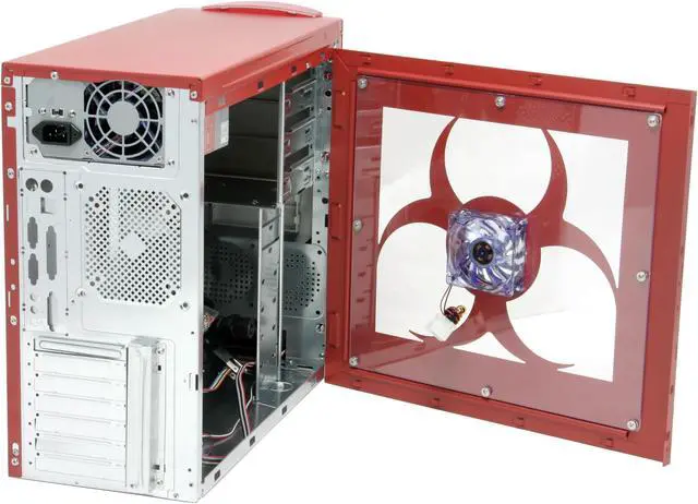Alt view image 6 of 16 - POWMAX Bio II CP601-4 Red All Metal Construction (SGCC) ATX Mid Tower Computer Case 450W Single Fan Power Supply