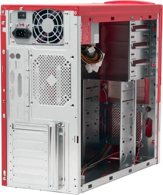 Alt view image 12 of 16 - POWMAX Bio II CP601-4 Red All Metal Construction (SGCC) ATX Mid Tower Computer Case 450W Single Fan Power Supply