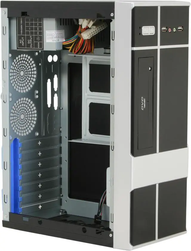 Alt view image 8 of 11 - POWMAX MATX3308-B Black SGCC Steel ATX Mini Tower Computer Case 400W Power Supply