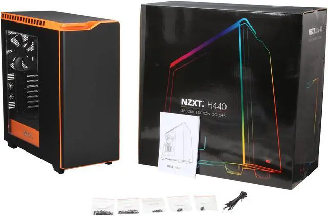 Alt view image 9 of 9 - NEW NZXT H440 STEEL Mid Tower Case. Next Generation 5.25-less Design. Include 4 x 2nd Gen FNv2 Fans, High-End WC support, USB3.0, Matte BLK/Orange