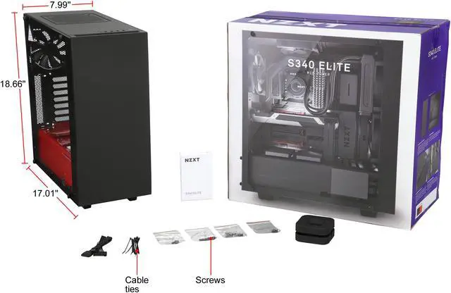 Alt view image 10 of 10 - NZXT S340 Elite Black/Red Steel/Tempered Glass ATX Mid Tower Case