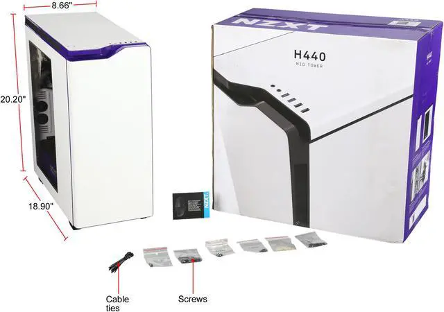 Alt view image 10 of 10 - NZXT H440 STEEL Mid Tower Case. Next Generation 5.25-less Design. Include 4 x 2nd Gen FNv2 Fans, High-End WC Support, USB3.0, PWM Fan Hub, White/Purple