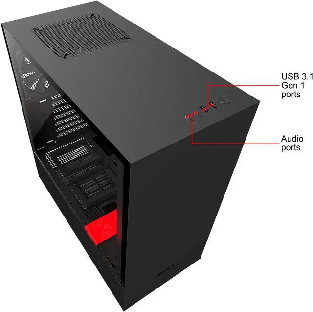 Alt view image 5 of 8 - NZXT H500 - Compact ATX Mid-Tower PC Gaming Case - Tempered Glass Panel - All-Steel Construction - Enhanced Cable Management System - Water-Cooling Ready - Black/Red