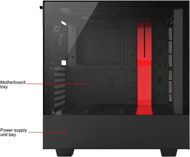 Alt view image 3 of 8 - NZXT H500 - Compact ATX Mid-Tower PC Gaming Case - Tempered Glass Panel - All-Steel Construction - Enhanced Cable Management System - Water-Cooling Ready - Black/Red