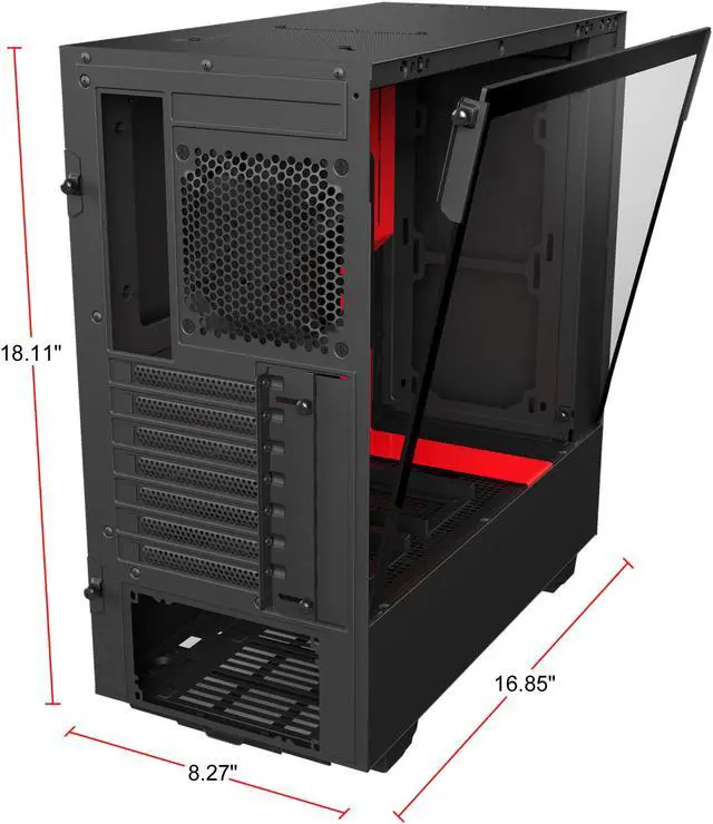 Alt view image 6 of 8 - NZXT H500 - Compact ATX Mid-Tower PC Gaming Case - Tempered Glass Panel - All-Steel Construction - Enhanced Cable Management System - Water-Cooling Ready - Black/Red