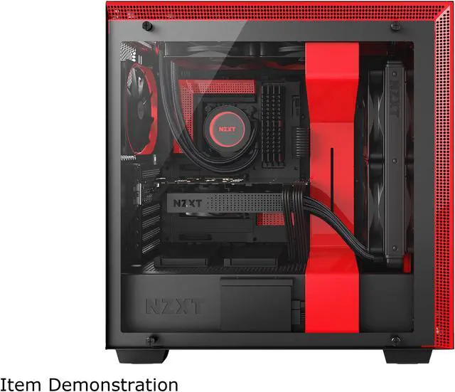 Alt view image 2 of 8 - NZXT H700 - ATX Mid-Tower PC Gaming Case - Tempered Glass Panel - Enhanced Cable Management System - Water-Cooling Ready - Black/Red