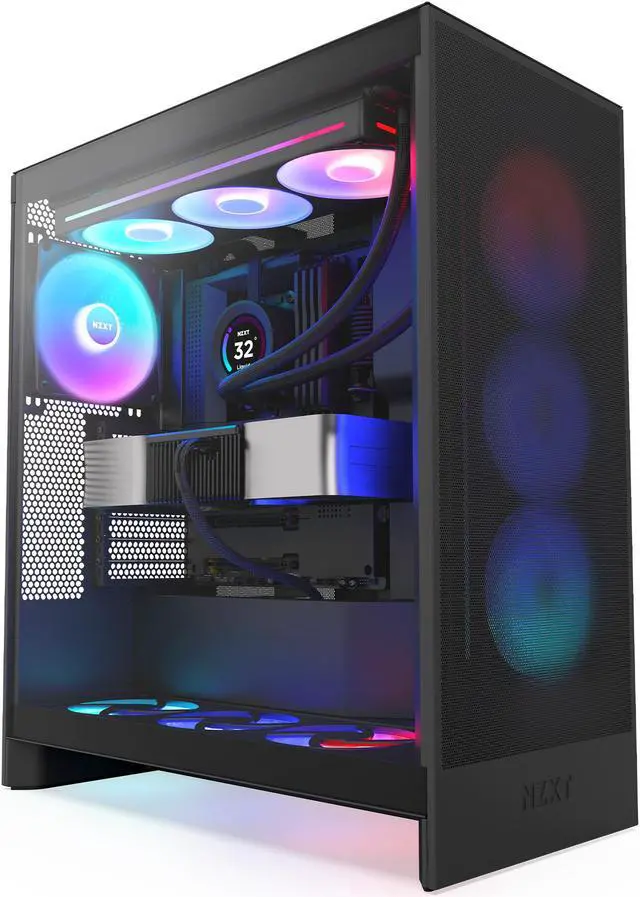 Alt view image 10 of 12 - NZXT H7 Flow RGB (2024) Mid-Tower Case - All Black-CM-H72FB-R1