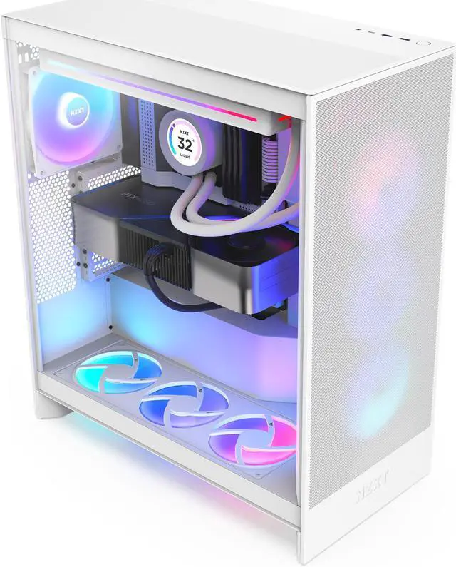 Alt view image 12 of 12 - NZXT H7 Flow RGB (2024) Mid-Tower Case - All White-CM-H72FW-R1