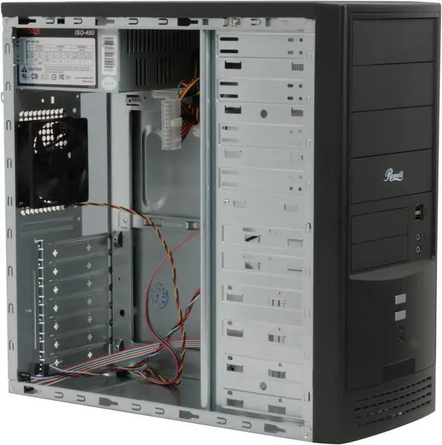 Alt view image 8 of 11 - Rosewill R804BK Black Steel ATX Mid Tower Computer Case with 20+4Pin&1 SATA Connectors 350W Power Supply
