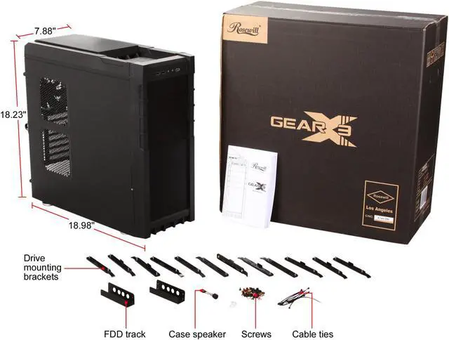 Alt view image 10 of 10 - Rosewill GEAR X3 Gaming ATX Mid Tower Computer Case,Support up to 15.36" Video Card,come with Three Fans-1x Front Blue LED 140mm Fan,1x Top 120mm Fan,1x Rear 120mm Fan,Option Fan-1x Top 120mm Fan,2x Side 120mm Fan