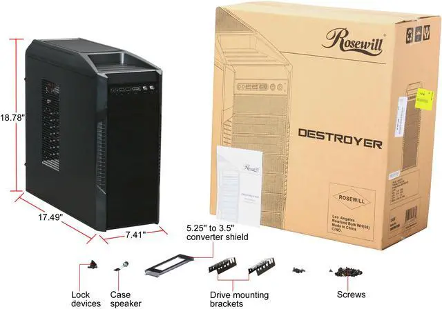 Alt view image 9 of 9 - Rosewill DESTROYER Black Gaming ATX Mid Tower Computer Case, comes with Three Fans-1x Front Blue LED 120mm Fan, 1x Top 120mm Fan, 1x Rear 120mm Fan, option Fans-2x Side 120mm Fan, 1x Top 120mm Fan, 1x Bottom Fan